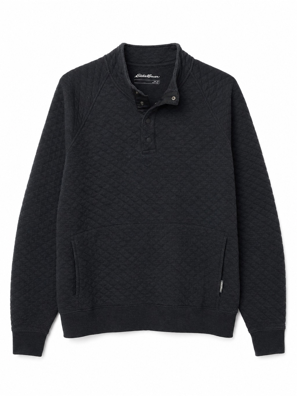 Eddie Bauer Mens Quilted Quarter Snap Pullover  Gray Sweater